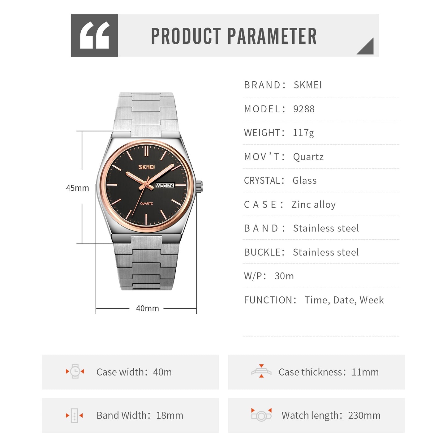 SKMEI Reloj deportivo para hombres SKMEI, estilo casual con movimiento de cuarzo, diseño de acero completo, muestra la hora, semana y fecha. Resistente al agua y adecuado para negocios y actividades deportivas. 👨‍💼⌚️💦