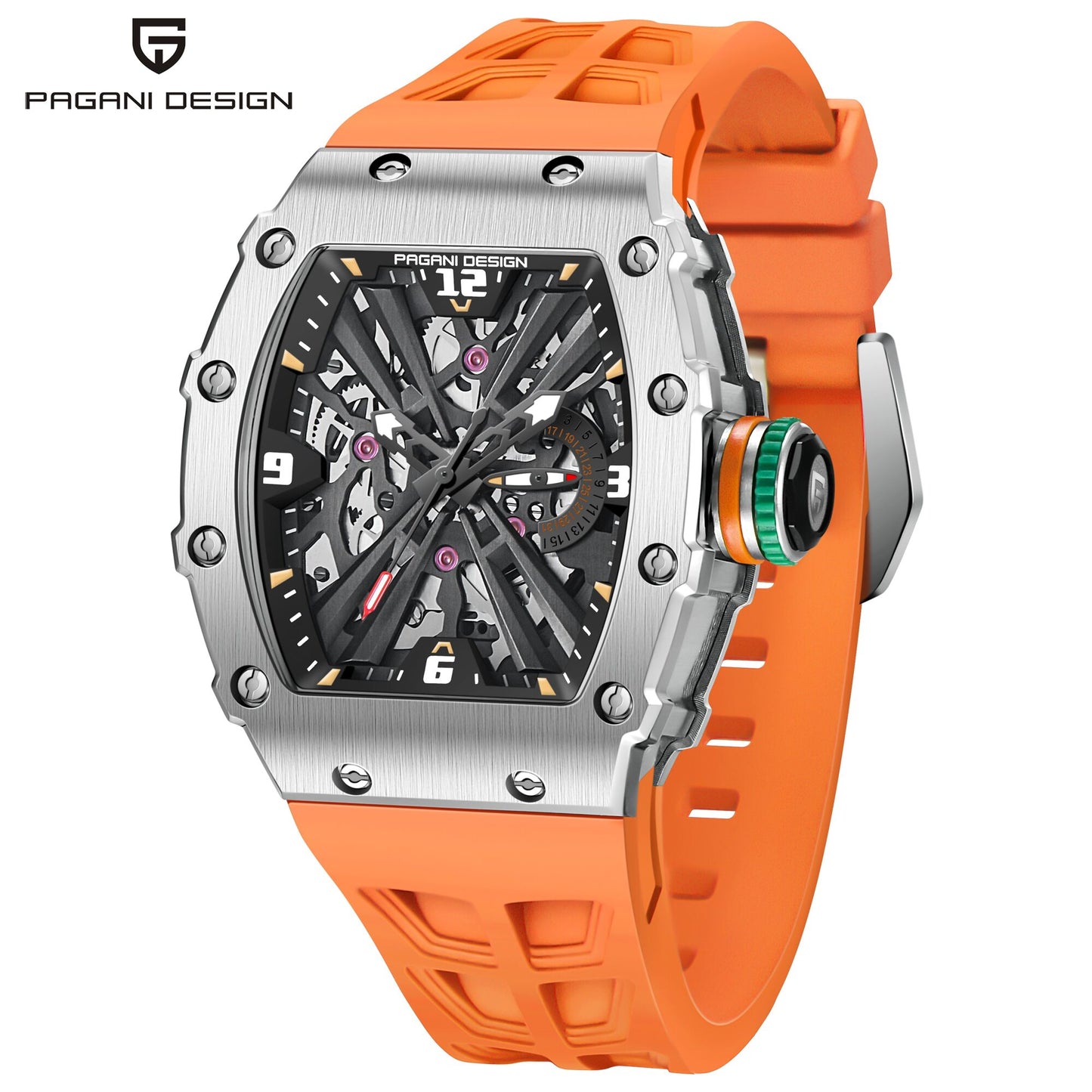 PAGANI DESIGN-Reloj de pulsera de cuarzo para hombre, cronógrafo de lujo con forma de barril, resistente al agua, con espejo de zafiro luminoso de silicona VH65, 2023