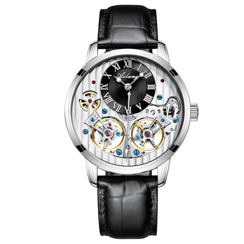 AILANG de calidad AAA con Doble Tourbillon! 💎 Este impresionante reloj suizo de alta gama te ofrece una experiencia única en precisión y estilo. Este reloj es la combinación perfecta de artesanía y lujo. ¡Lleva tu estilo al siguiente nivel con AILANG! 💼🎩