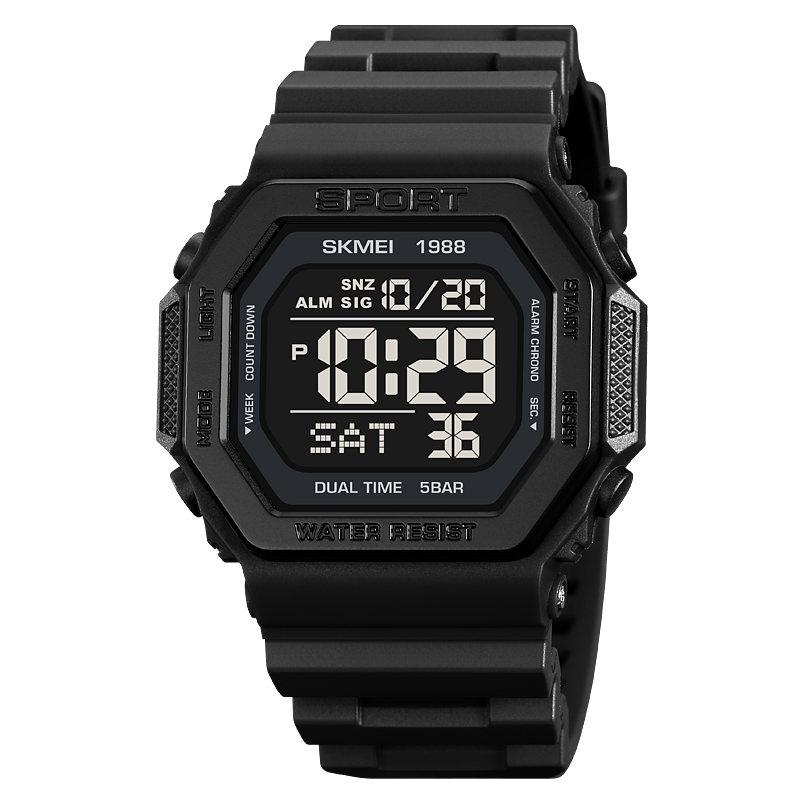 SKMEI Relojes deportivos digitales con luz trasera de moda para hombres, cronógrafo de cuenta atrás militar, resistente al agua 5Bar, reloj despertador.