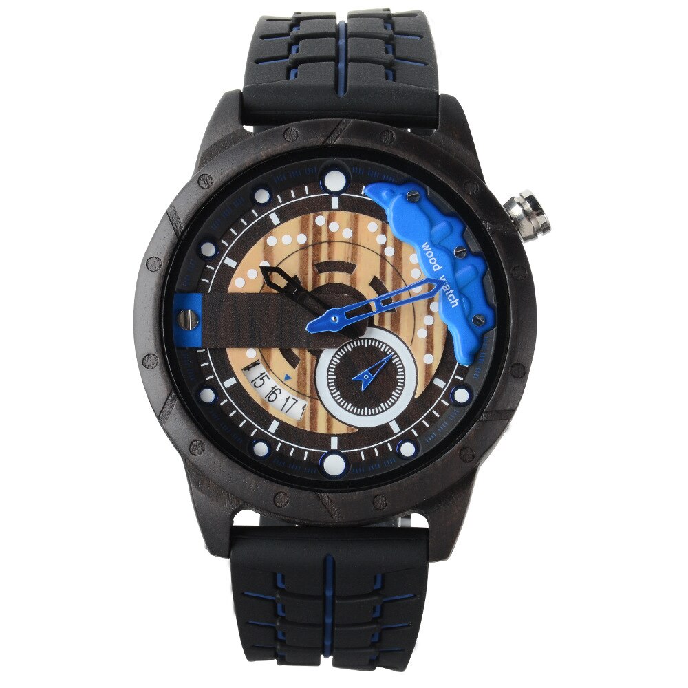 Reloj deportivo De cuarzo para hombre, cronógrafo De Madera con diseño creativo De rueda De carreras, correa De silicona suave, pantalla luminosa, Militar