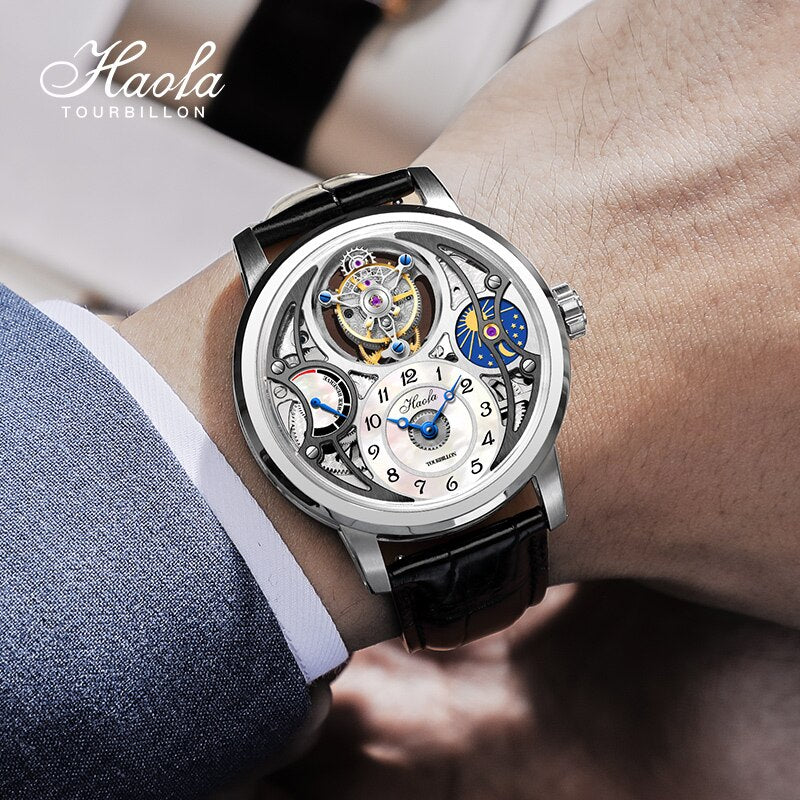 Haofa-reloj Mecnico Con Movimiento Tourbillon Para Hombre Crongrafo Masculino Con Zafiro Moonphase Tourbillon 2022 - Relojes Mecnicos -