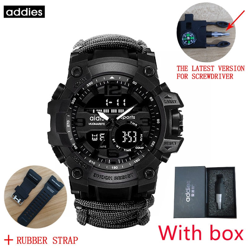 Addies-reloj militar de cuarzo para hombre, cronógrafo Digital con brújula, multifuncional, resistente al agua, LED, para exteriores