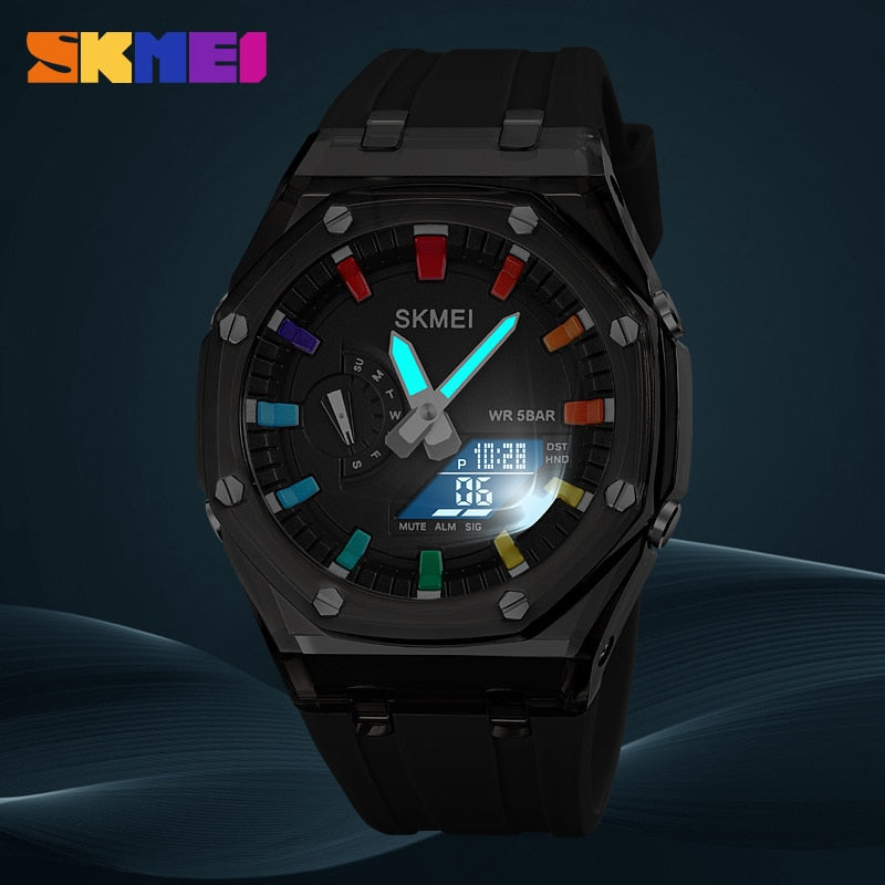 SKMEI Con cuenta regresiva, cronómetro, luz LED y movimiento electrónico. Un reloj de pulsera con 5 alarmas y dos zonas horarias digitales. ⌚🔥