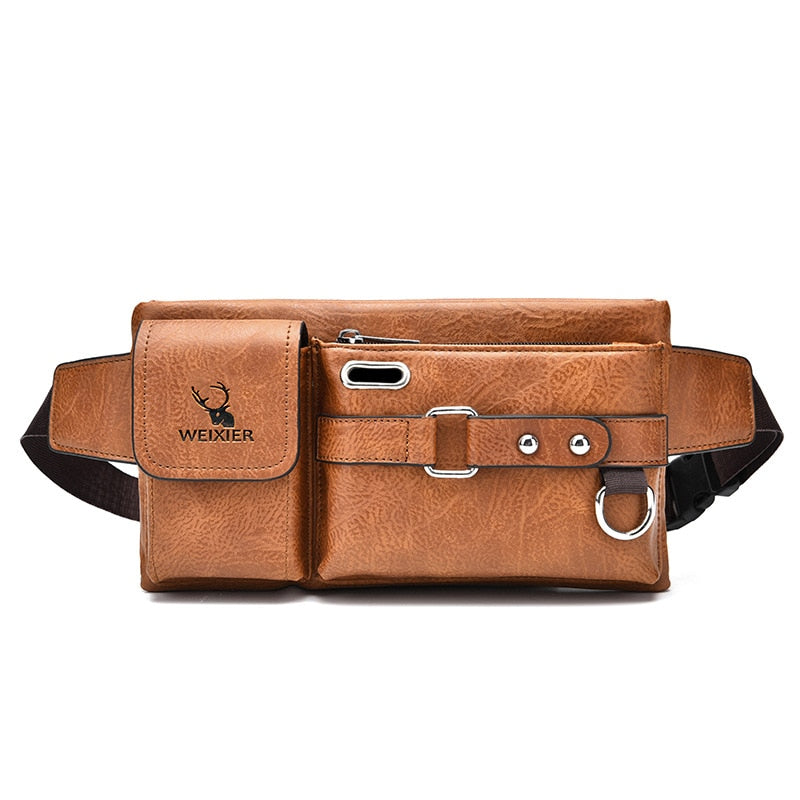 WEIXIER Bolsa de cintura para hombre, de cuero PU, nuevo bolso masculino para el hombro y pecho, ideal para teléfono y viajes, bolsa de cinturón para hombre 🎒📱✈️