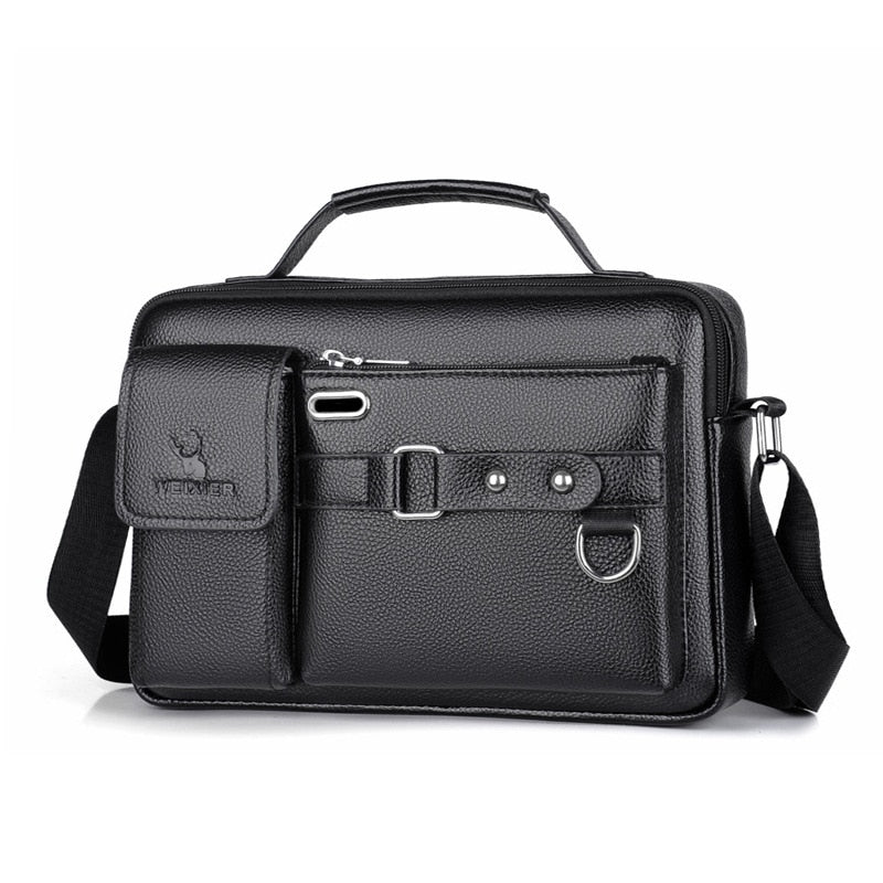 WEIXIER Riñoneras de cuero PU para hombre, bolso de pecho multiusos de Color sólido, bandolera negra/marrón, a la moda
