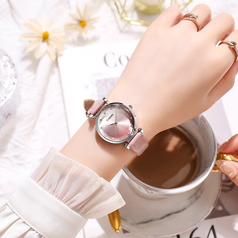 Reloj cuarzo con correa de cuero, tendencia de pulsera informal para mujer, regalo ideal.