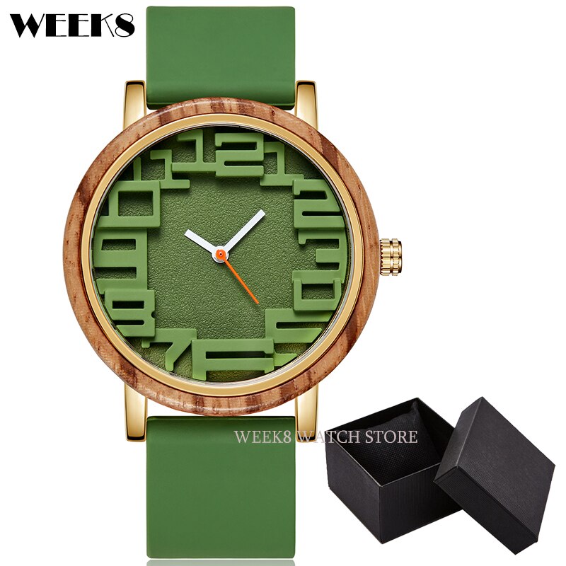 Reloj de madera de bambú para hombre y mujer, pulsera con números, banda de silicona, diseño Simple