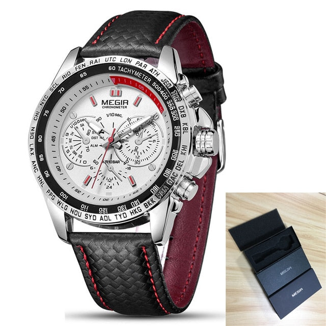 MEGIR-reloj analógico de cuarzo para hombre, accesorio de pulsera resistente al agua con calendario, complemento Masculino de marca de lujo con esfera luminosa, CON CAJA