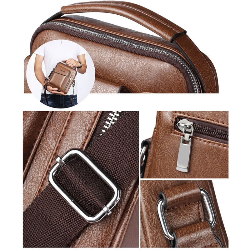 👜🕶️🎒 Bolsa de hombro para hombres con estilo vintage y alta calidad. Hecha de cuero genuino, es un accesorio duradero y elegante. Perfecta para llevar tus pertenencias en cualquier ocasión. ¡Una opción imprescindible para los hombres con estilo! 👔💼🔝