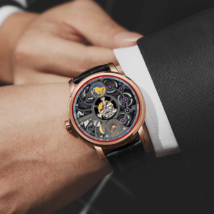 Haofa-Reloj de negocios para hombre, accesorio masculino de pulsera resistente al agua con doble esqueleto, Tourbillon Manual, 120H de reserva de energía, zafiro, 1938