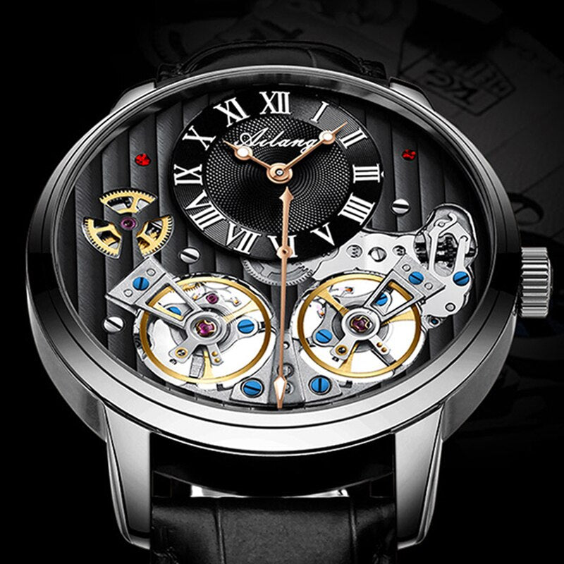 AILANG de calidad AAA con Doble Tourbillon! 💎 Este impresionante reloj suizo de alta gama te ofrece una experiencia única en precisión y estilo. Este reloj es la combinación perfecta de artesanía y lujo. ¡Lleva tu estilo al siguiente nivel con AILANG! 💼🎩