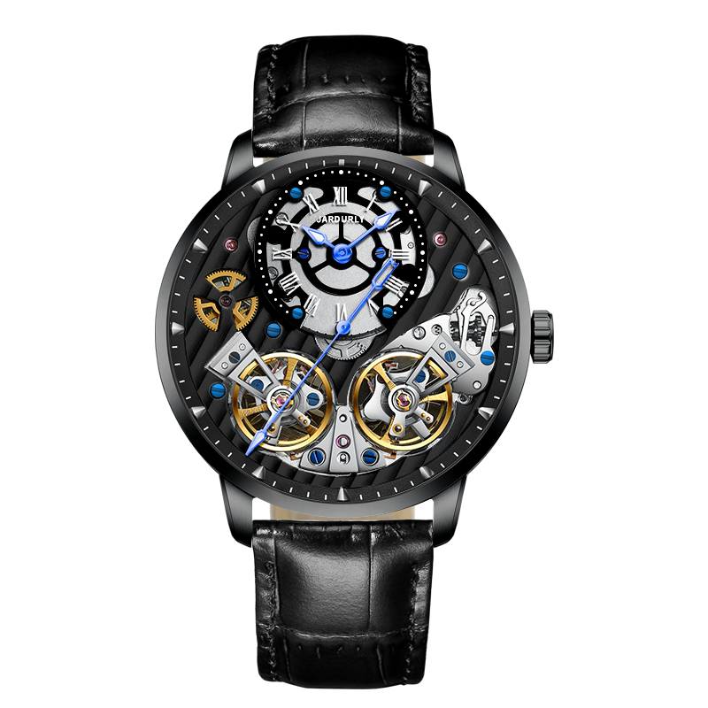 JINLERY Reloj de pulsera automtico para hombre crongrafo mecnico de lujo con doble volante a la moda MasculinoRelojes mecnicos -