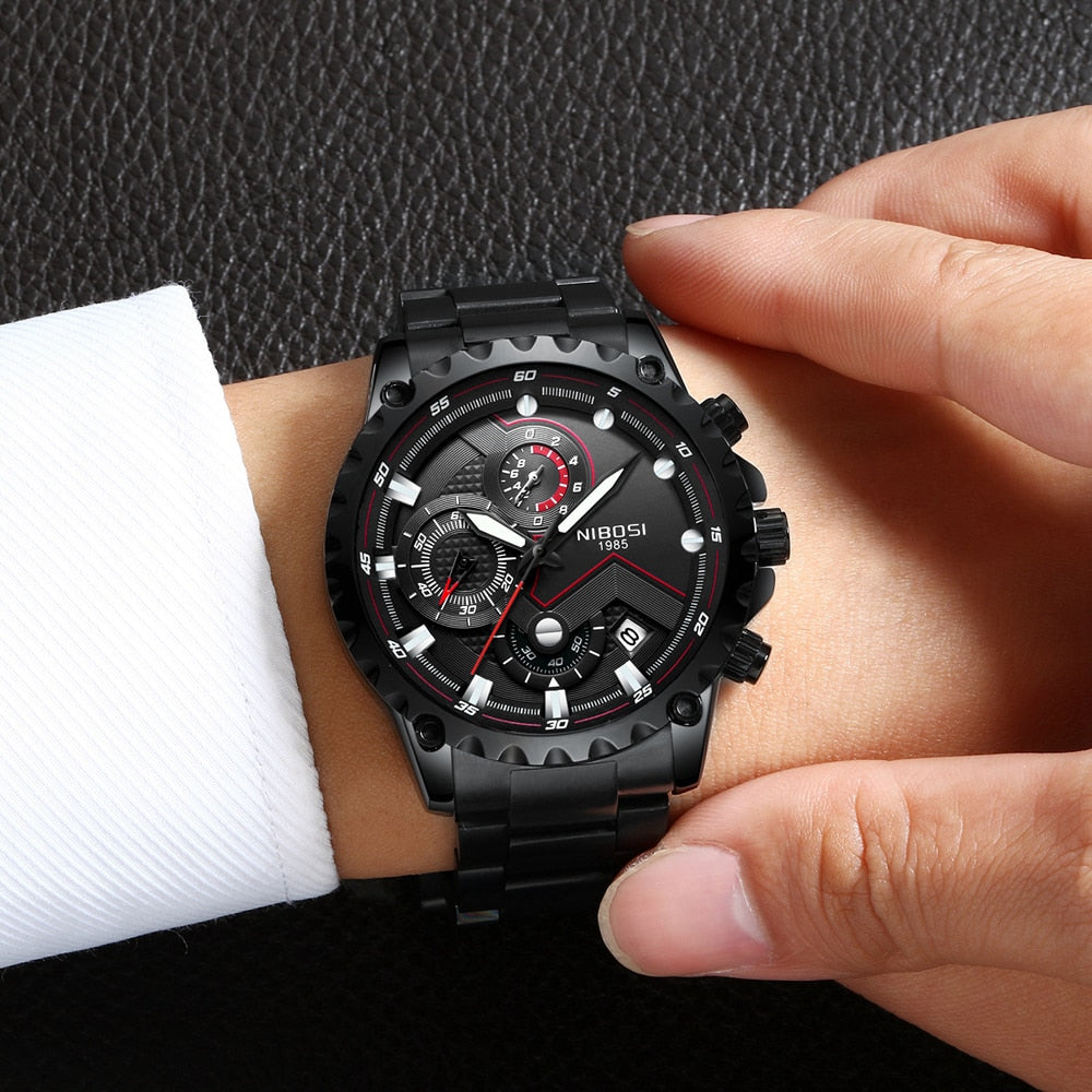 NIBOSI: reloj deportivo de esfera grande, cronógrafo militar de cuarzo con moda innovadora.