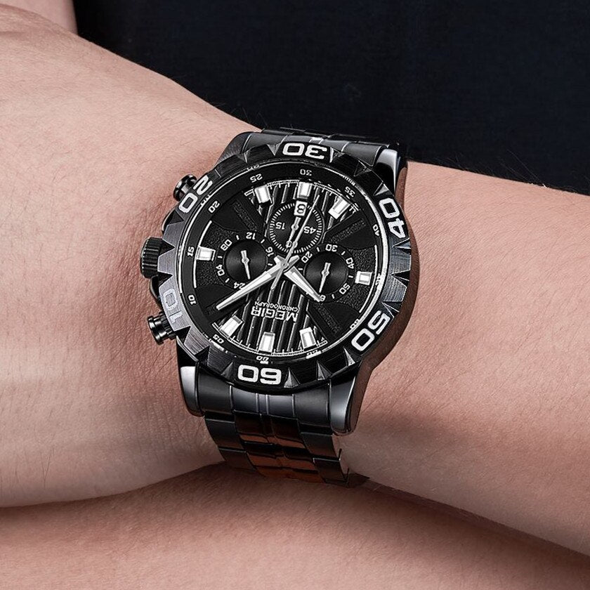 MEGIR-Reloj de pulsera de cuarzo para hombre, cronógrafo de negocios, informal, de lujo, con fecha, resistente al agua,