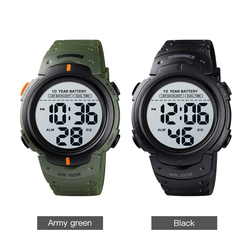 SKMEI Reloj deportivo digital Skmei con pantalla LED y cronógrafo, resistente al agua hasta 10 bares. Reloj de pulsera resistente al agua, con batería de larga duración de 10 años, alarma y calendario. 🕑⌚️💧