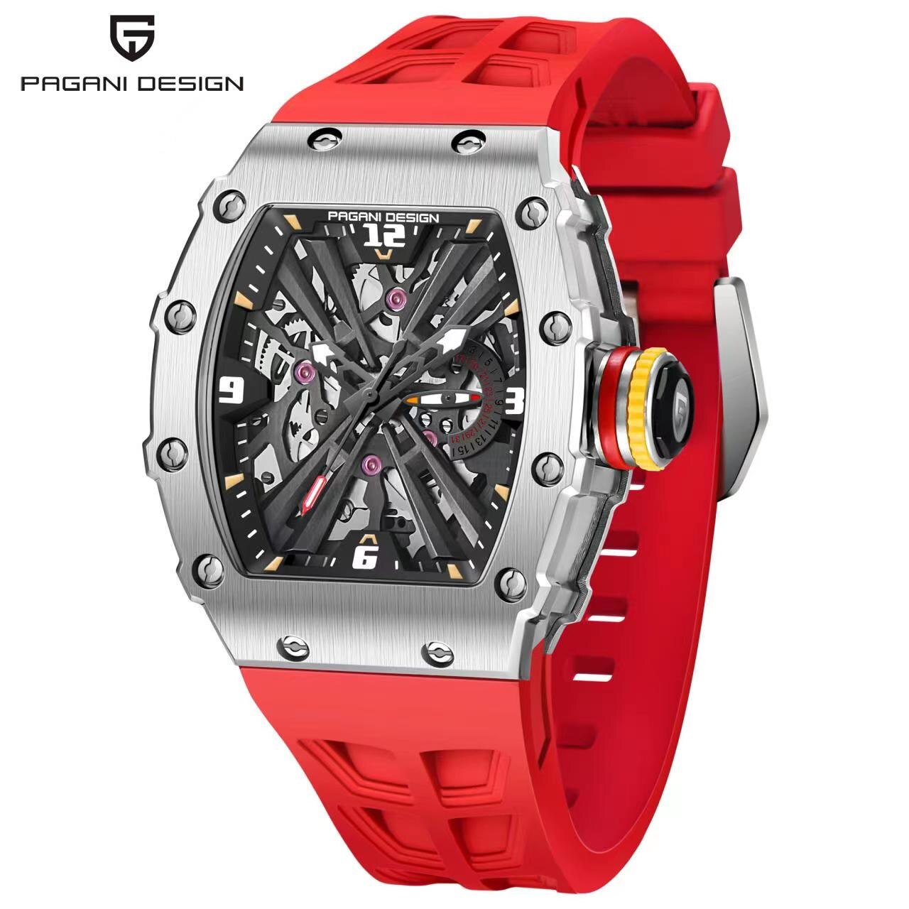 PAGANI DESIGN-Reloj de pulsera de cuarzo para hombre, cronógrafo de lujo con forma de barril, resistente al agua, con espejo de zafiro luminoso de silicona VH65, 2023