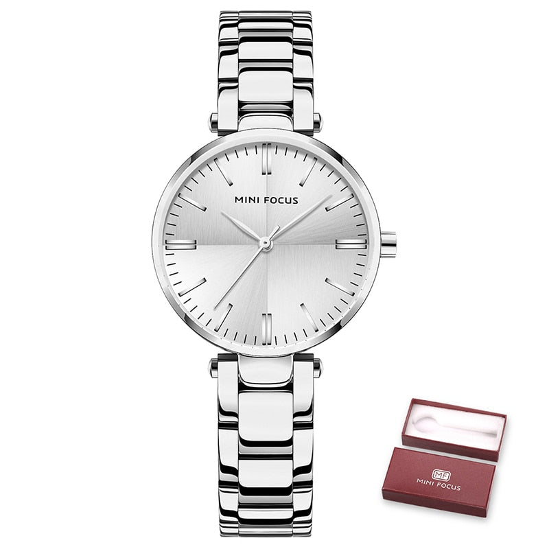 MINIFOUCS-relojes sencillos de acero para mujer, pulsera de cuarzo púrpura, resistente al agua, marca de lujo.