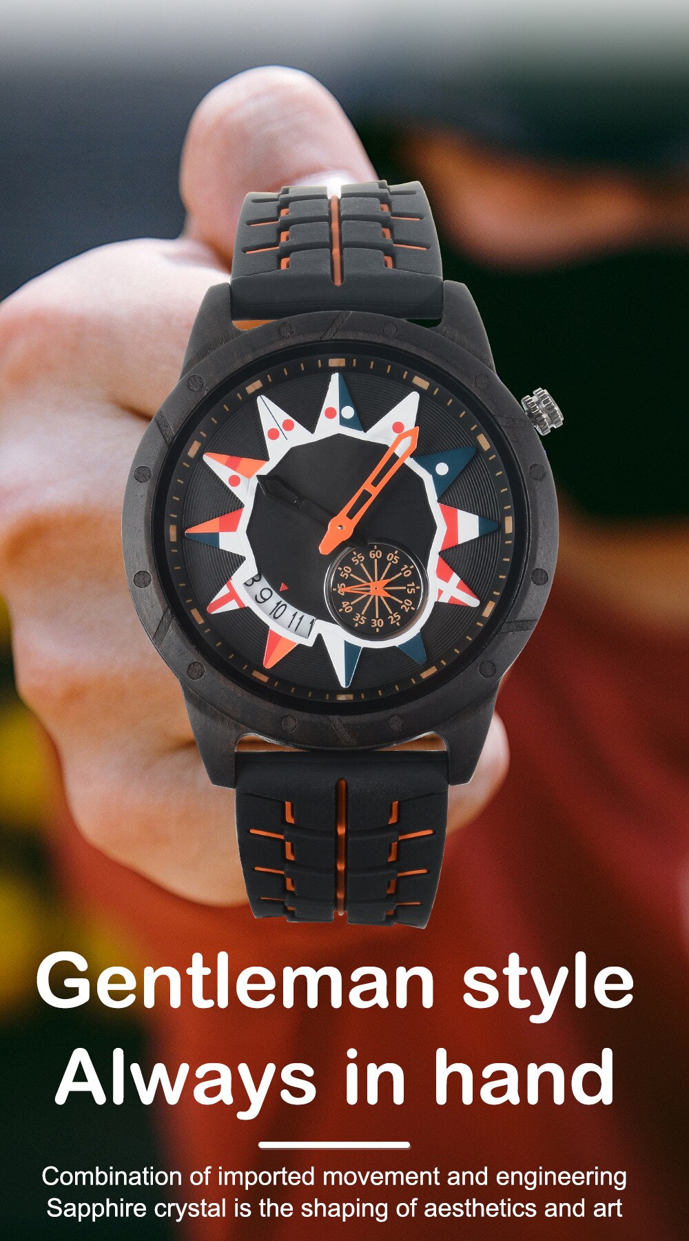 Wood Watch¡Presentamos el "Wood Watch Concept Dial"! Un reloj de madera para hombres con un concepto único de esfera inspirada en la bandera nacional y el aro de una rueda.  ¡Un reloj de madera que combina estilo y funcionalidad! ⌚🚴‍♂️
