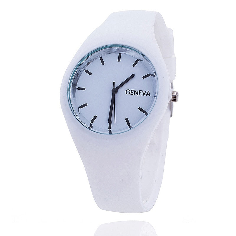 GENEVA Reloj ultrafino con correa de silicona para hombre y mujer, cronógrafo de pulsera de gelatina, Color crema, regalo de moda
