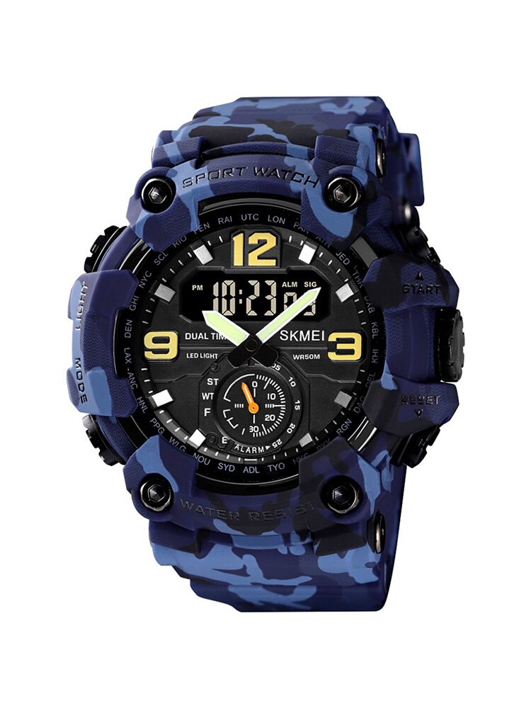 SKMEI Reloj digital multifuncional SKMEI para hombres con doble movimiento, que muestra 3 zonas horarias. Resistente al agua y perfecto para actividades deportivas. ¡Mantente siempre a tiempo con este reloj electrónico! ⌚️🏃‍♂️💦