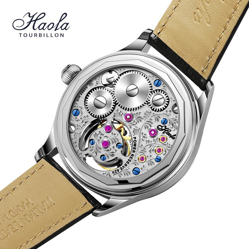 HAOFA-reloj mecánico con movimiento Tourbillon para hombre, cronógrafo con esqueleto Manual, zafiro, GMT Moonphase,