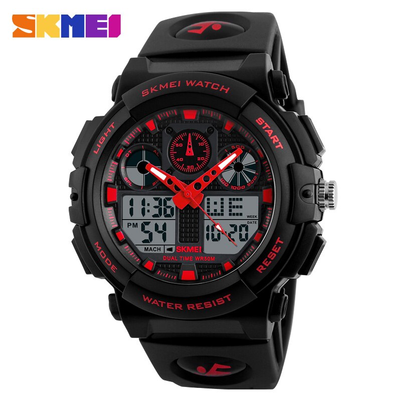 SKMEI  Reloj digital con doble hora, cronógrafo, resistente al agua 50M y display de semana. ¡Un reloj de pulsera masculino y funcional! ⌚🏊‍♂️🔥