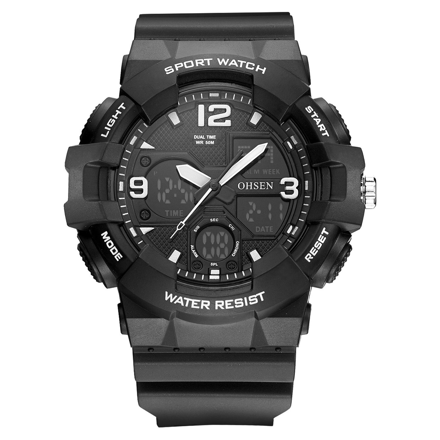 OHSEN relojes digitales de cuarzo para hombre cronógrafo analógico de silicona resistente al agua
