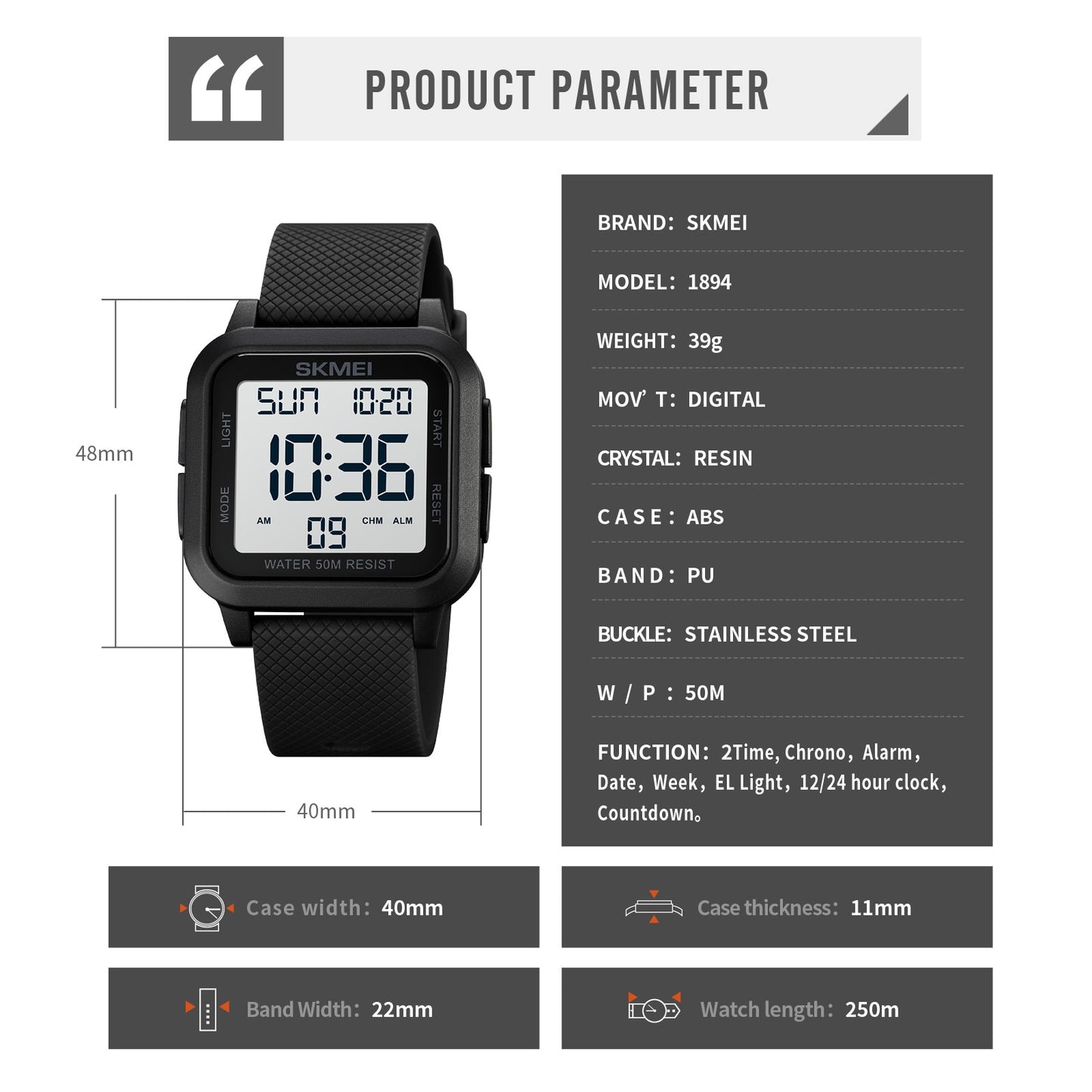 SKMEI Reloj Deportivo Digital SKMEI resistente al agua 5Bar con Cronómetro, Multifunción y Luz de Fondo. Reloj Deportivo para Hombres. ⌚️💧🏃‍♂️
