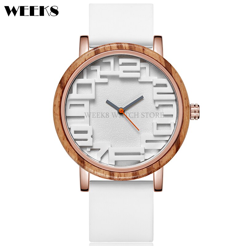 Reloj de madera de bambú para hombre y mujer, pulsera con números, banda de silicona, diseño Simple