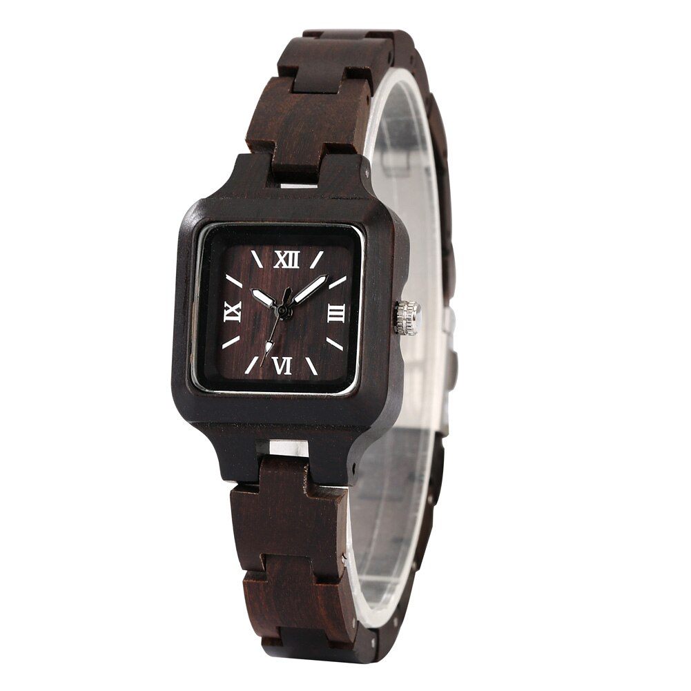 Elegantes relojes cuadrados de ébano para mujer con pulsera de madera vintage, cierre plegable y esfera con números romanos. Regalo perfecto para un estilo sofisticado. ✨🎁🕰️