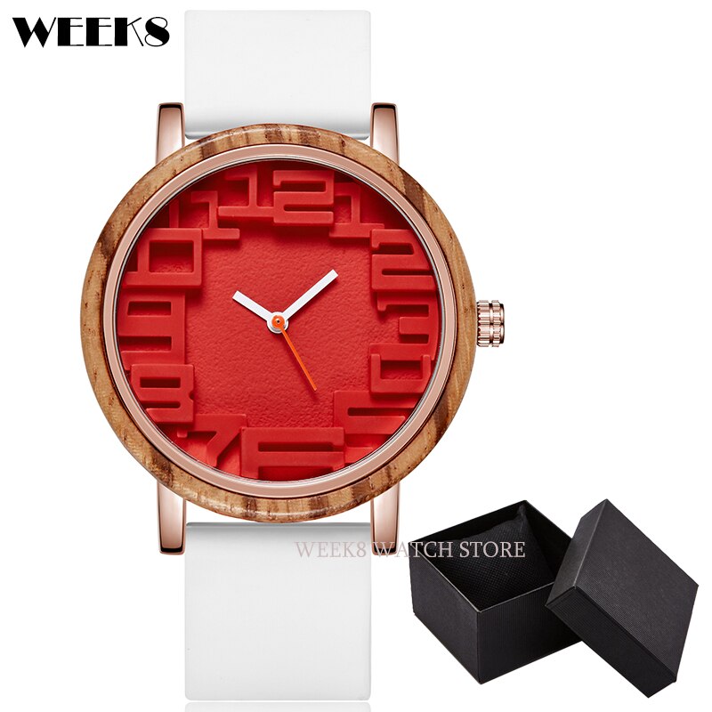 Reloj de madera de bambú para hombre y mujer, pulsera con números, banda de silicona, diseño Simple