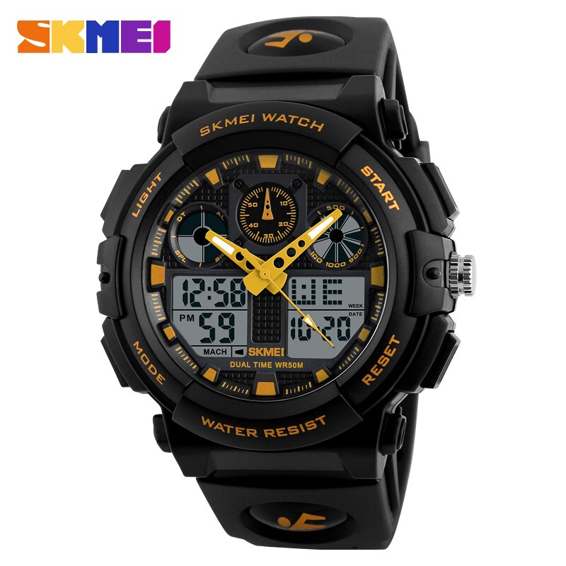 SKMEI  Reloj digital con doble hora, cronógrafo, resistente al agua 50M y display de semana. ¡Un reloj de pulsera masculino y funcional! ⌚🏊‍♂️🔥