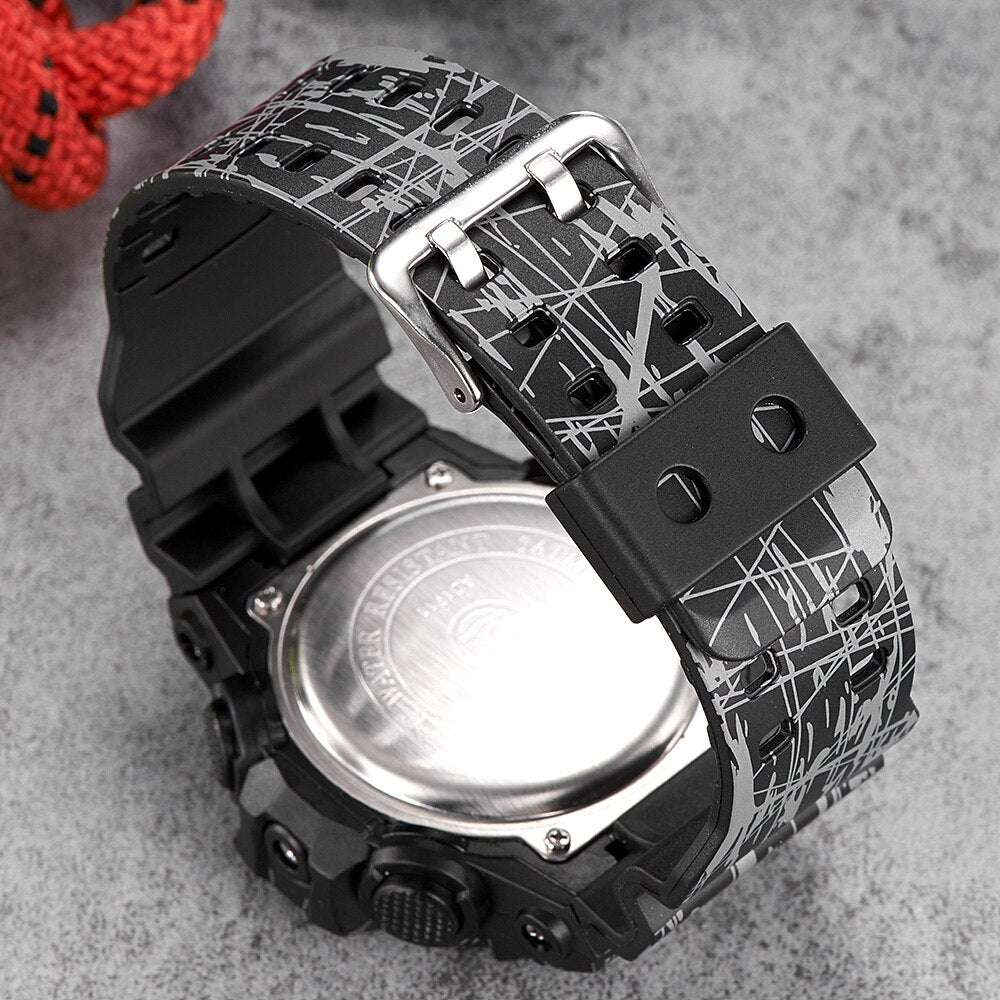 Reloj Digital de cuarzo para hombre crongrafo analgico de silicona resistente al agua de camuflaje color negro -