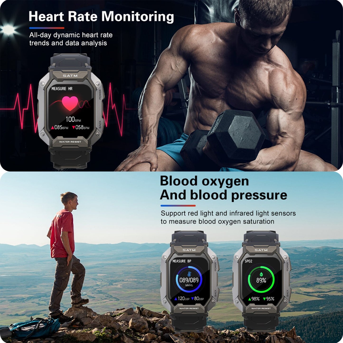 SKMEI 380mAh Smartwatch para natación, resistente al agua IP68, con monitor de ritmo cardíaco y podómetro. Reloj inteligente deportivo de 1.71 pulgadas para hombres, compatible con Android e iOS. 🏊‍♂️⌚️💓🚴‍♂️