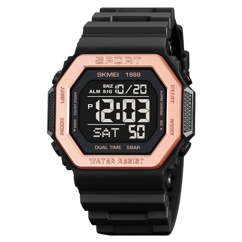 SKMEI Relojes deportivos digitales con luz trasera de moda para hombres, cronógrafo de cuenta atrás militar, resistente al agua 5Bar, reloj despertador.