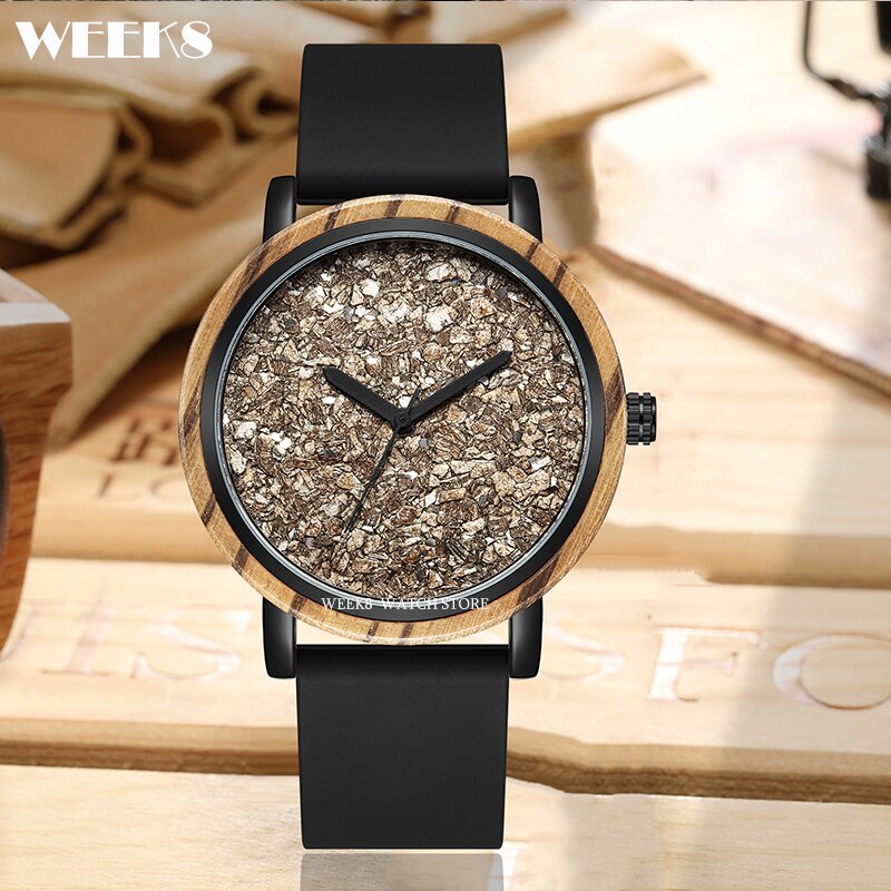 Reloj de madera de bambú para hombre y mujer, pulsera con números, banda de silicona, diseño Simple