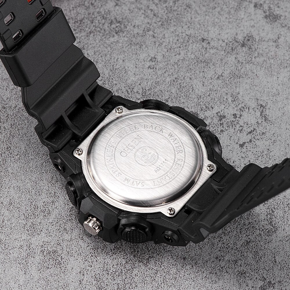 OHSEN relojes digitales de cuarzo para hombre cronógrafo analógico de silicona resistente al agua