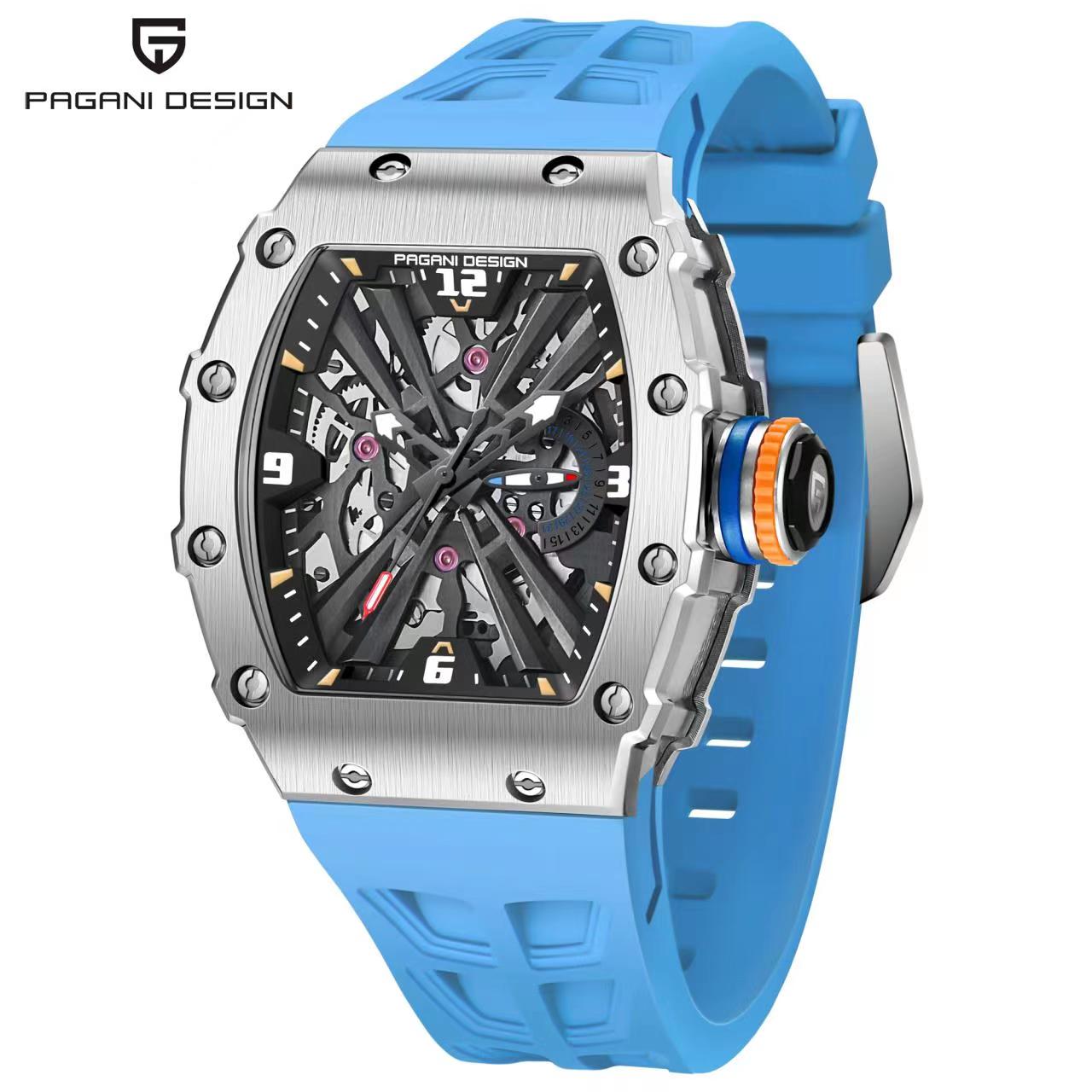 PAGANI DESIGN-Reloj de pulsera de cuarzo para hombre, cronógrafo de lujo con forma de barril, resistente al agua, con espejo de zafiro luminoso de silicona VH65, 2023