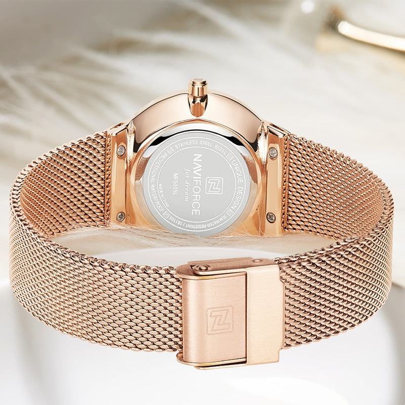 NAVIFORCE-Reloj de lujo con diamantes de imitación para mujer, pulsera de cuarzo resistente al agua con fecha, femenino