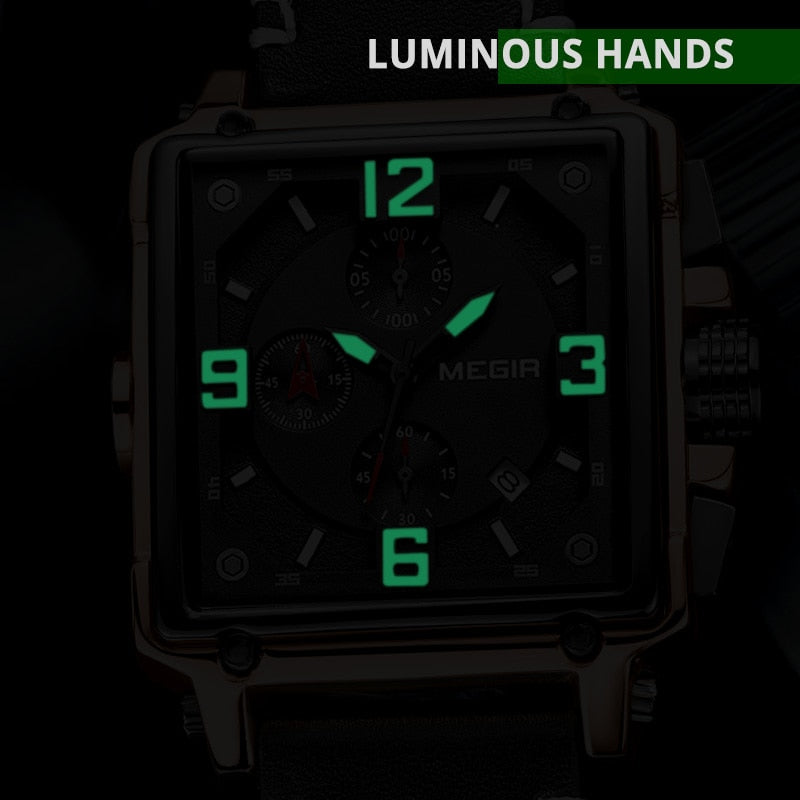 MEGIR reloj analgico con correa de cuero para hombre accesorio de pulsera de cuarzo resistente al agua con crongrafo complemento Masculino deportivo