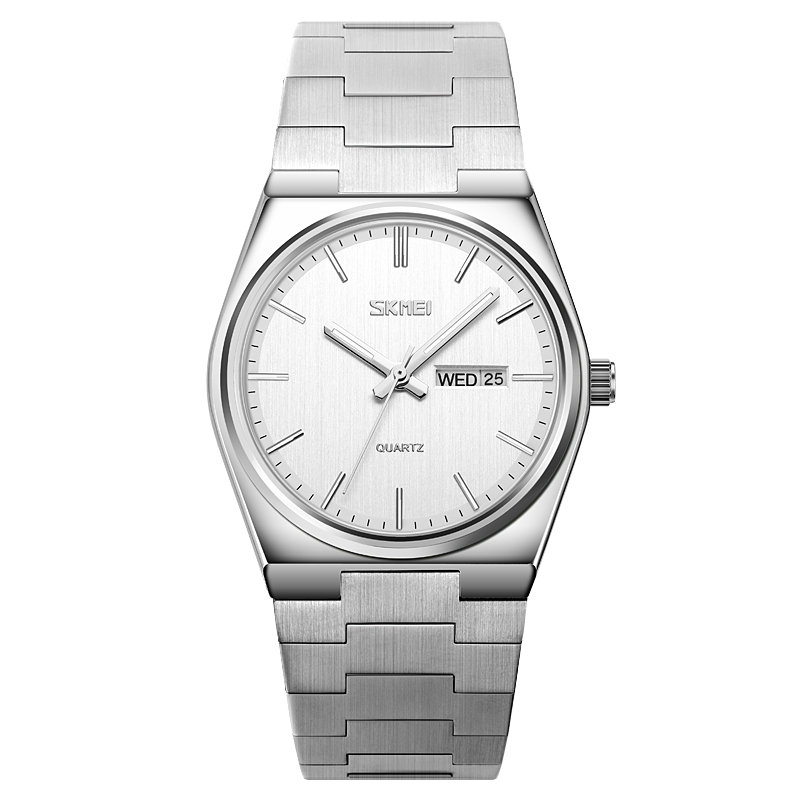 SKMEI Reloj deportivo para hombres SKMEI, estilo casual con movimiento de cuarzo, diseño de acero completo, muestra la hora, semana y fecha. Resistente al agua y adecuado para negocios y actividades deportivas. 👨‍💼⌚️💦