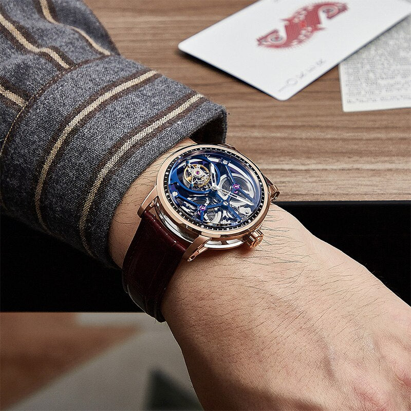 Haofa-Reloj Mecánico Tourbillon para hombre, pulsera Manual de zafiro, de lujo, informal, de negocios, 1945