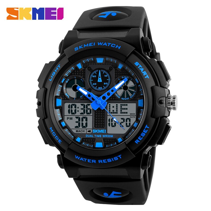 SKMEI  Reloj digital con doble hora, cronógrafo, resistente al agua 50M y display de semana. ¡Un reloj de pulsera masculino y funcional! ⌚🏊‍♂️🔥