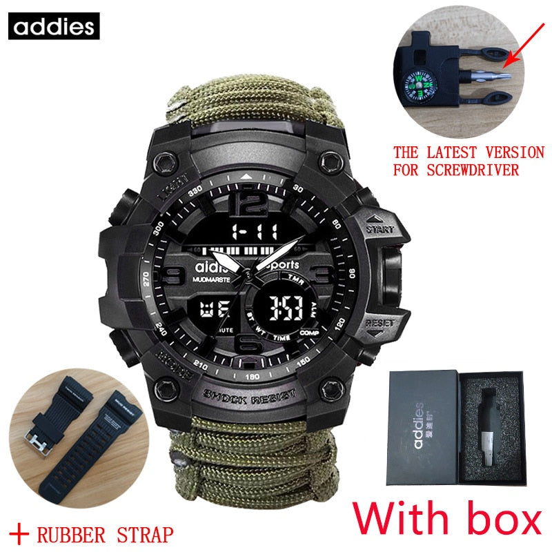 Addies-reloj militar de cuarzo para hombre, cronógrafo Digital con brújula, multifuncional, resistente al agua, LED, para exteriores
