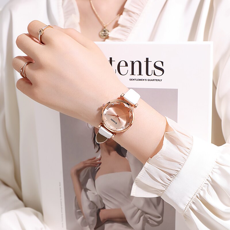 Reloj cuarzo con correa de cuero, tendencia de pulsera informal para mujer, regalo ideal.