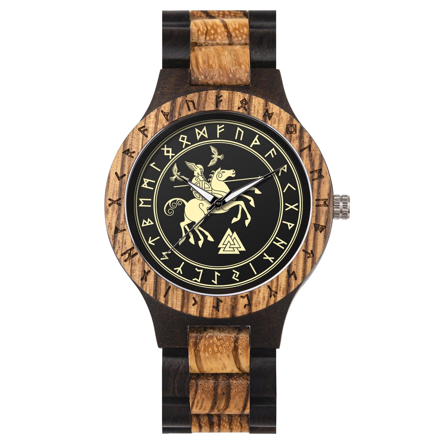 BOBO BIRD- COLECCION RUNA NORDICA  Reloj de pulsera de madera para hombre, cronógrafo de cuarzo con círculo rúnico, timón dorado, Vegvisir, a la moda, gran caja de regalo
