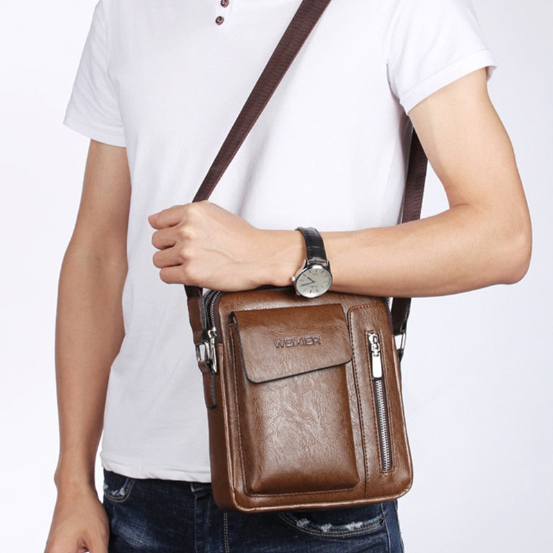 👜🕶️🎒 Bolsa de hombro para hombres con estilo vintage y alta calidad. Hecha de cuero genuino, es un accesorio duradero y elegante. Perfecta para llevar tus pertenencias en cualquier ocasión. ¡Una opción imprescindible para los hombres con estilo! 👔💼🔝