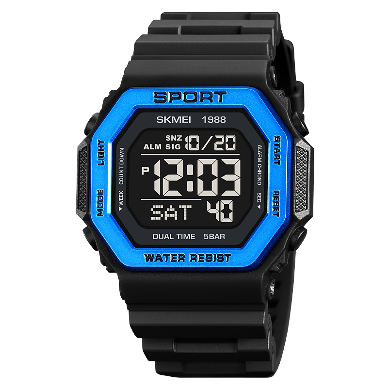 SKMEI Relojes deportivos digitales con luz trasera de moda para hombres, cronógrafo de cuenta atrás militar, resistente al agua 5Bar, reloj despertador.