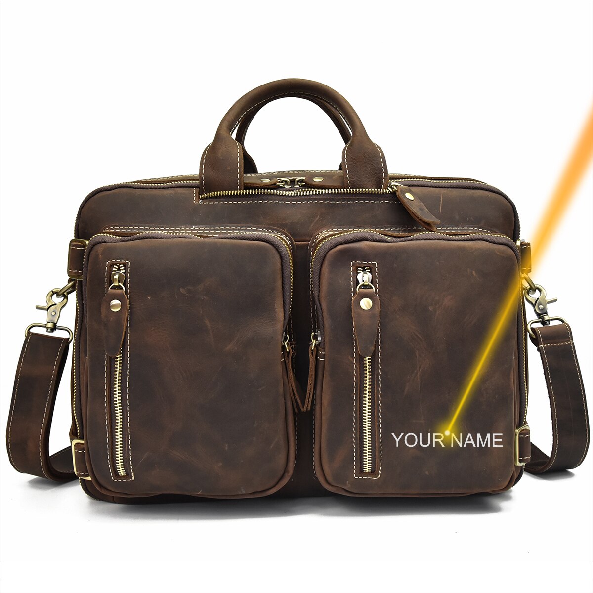 Crazy Horse Mochila De cuero genuino para ordenador porttil para hombre bolso de negocios de cuero de vaca de 3 capas